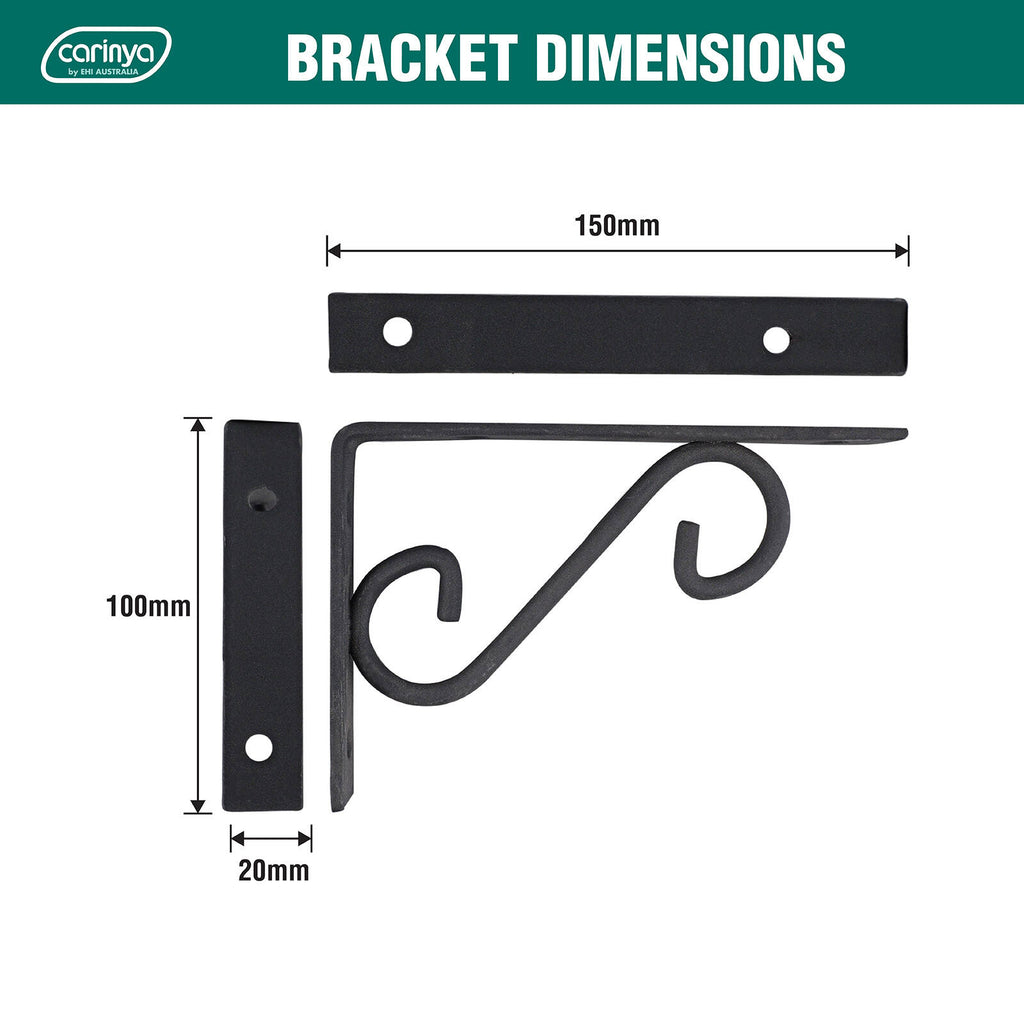 Carinya 150 x 100mm Black Scroll Stayed Bracket - Image 13 of 19