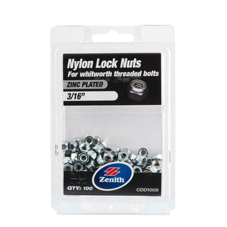 Zenith 3/16" Zinc Plated Nylon Lock Nut - 100 Pack