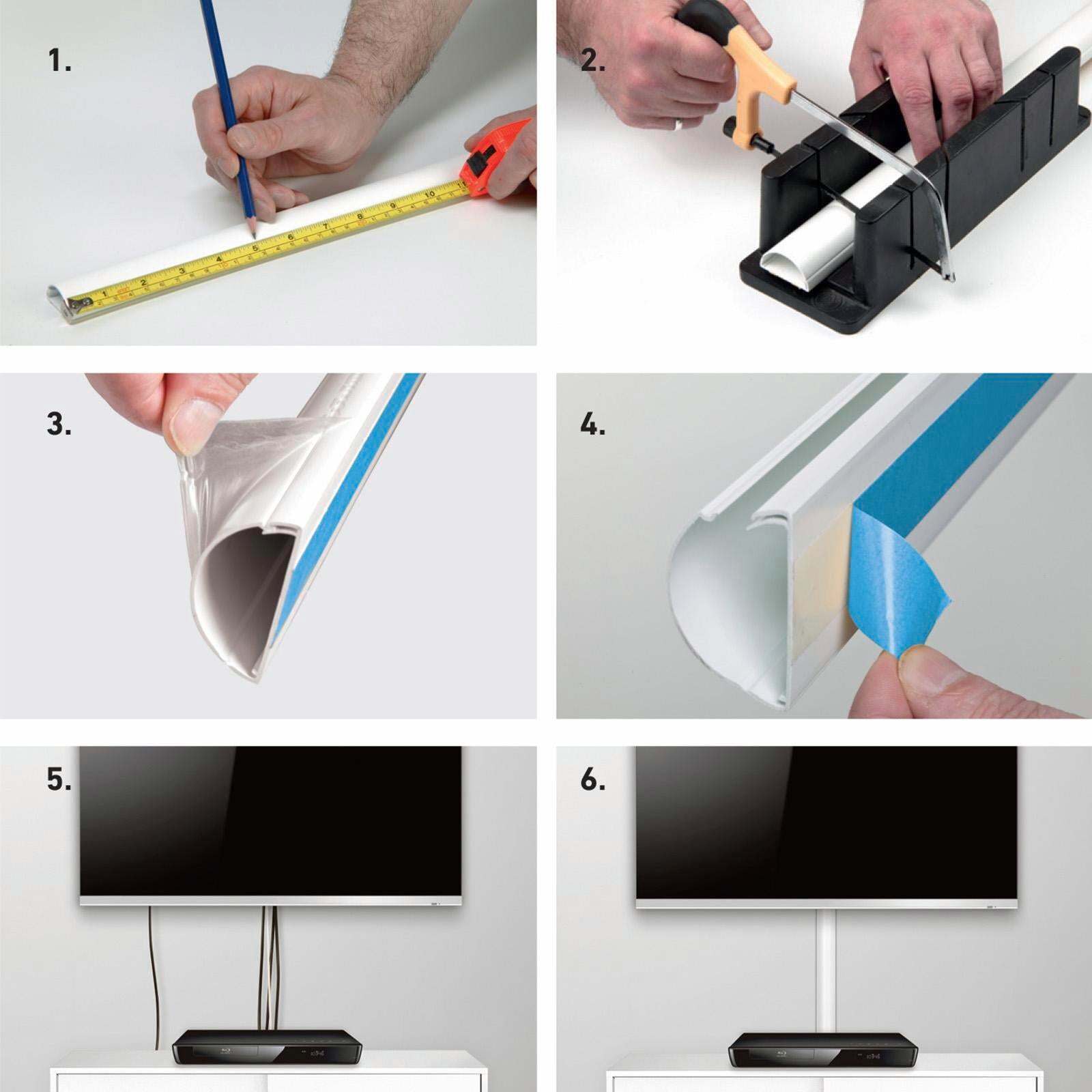 D-Line 50 x 25mm 1m TV Wall Drop Adhesive Cable Management Cover - White - Image 12 of 19
