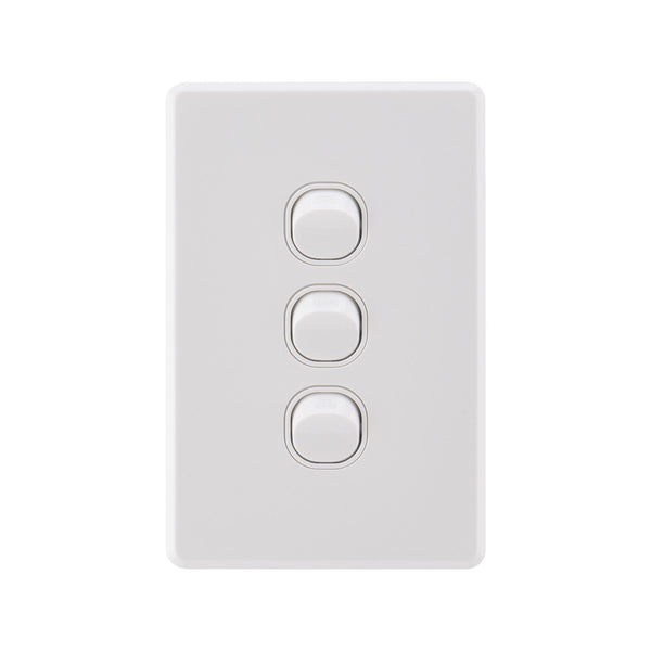 DETA White Gloss S-Line Triple Vertical Wall Switch - Gloss White