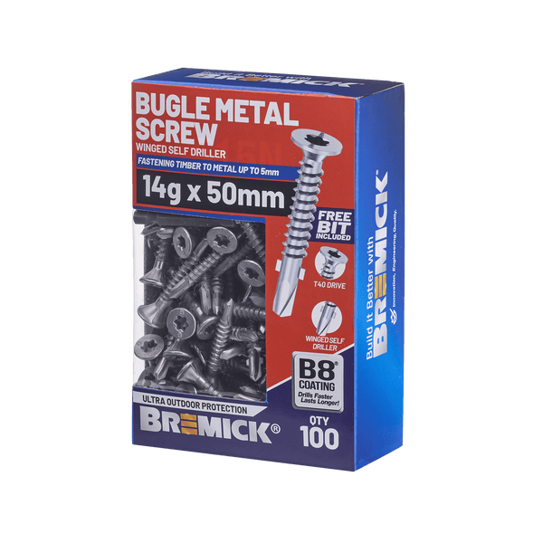 Bremick Metal Bugle Screw 14g x 50mm T40 B8 BOX 100