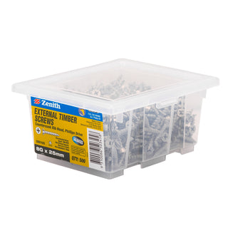 Zenith 8G x 25mm Galvanised Countersunk Rib Head External Timber Screws - 500 Pack