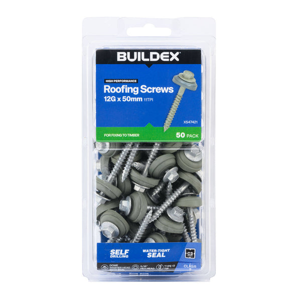 Buildex 12G x 50mm Class 3 Roofing Screws - 50 Pack