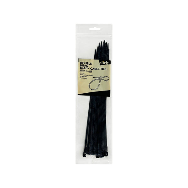 Click 300mm Black Double Headed Cable Tie - 25 Pack
