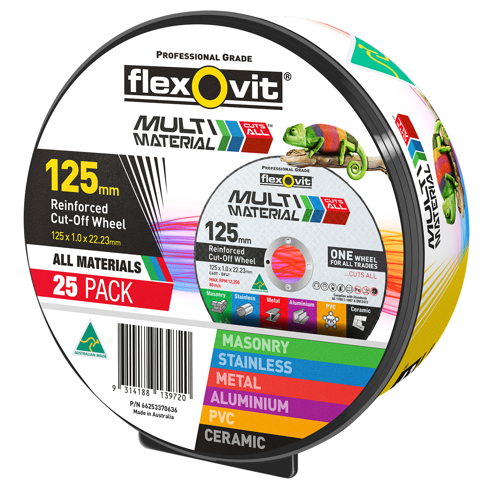 Flexovit 125 x 1.0 x 22.23mm Reinforced Cut Off Wheel - 25 Pack - Image 1 of 1