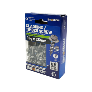 Bremick 12g x 25mm B8 Hex Cladding Screw - 50 Pack