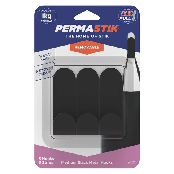 Permastik Medium Black Metal Hooks - 3 Pack