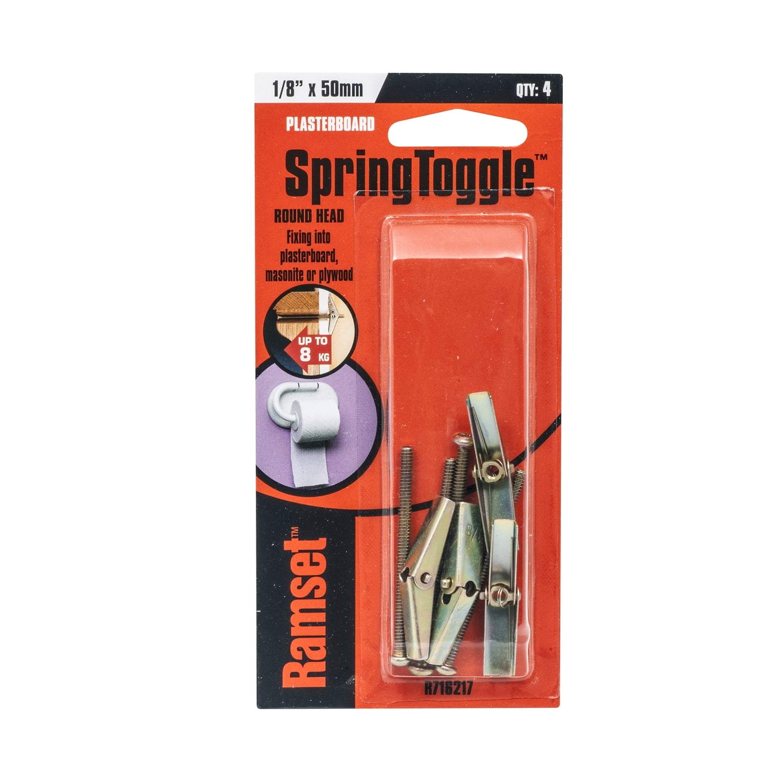 Ramset 1 / 8" x 50mm Round Head Toggle Spring - 4 Pack - Image 1 of 2
