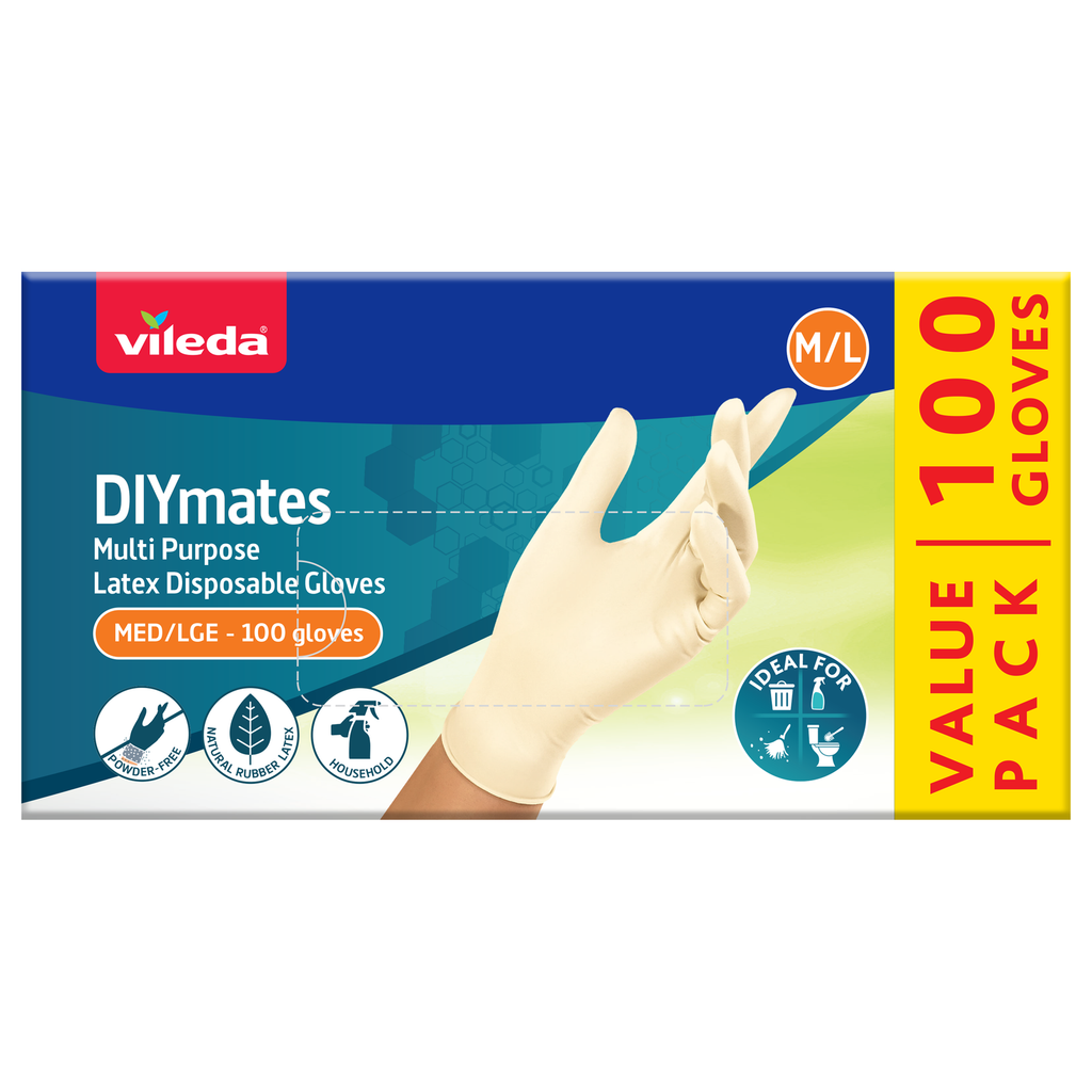 Vileda DIYmates Latex Disposable Gloves 100pk - Medium/Large - Image 1 of 4