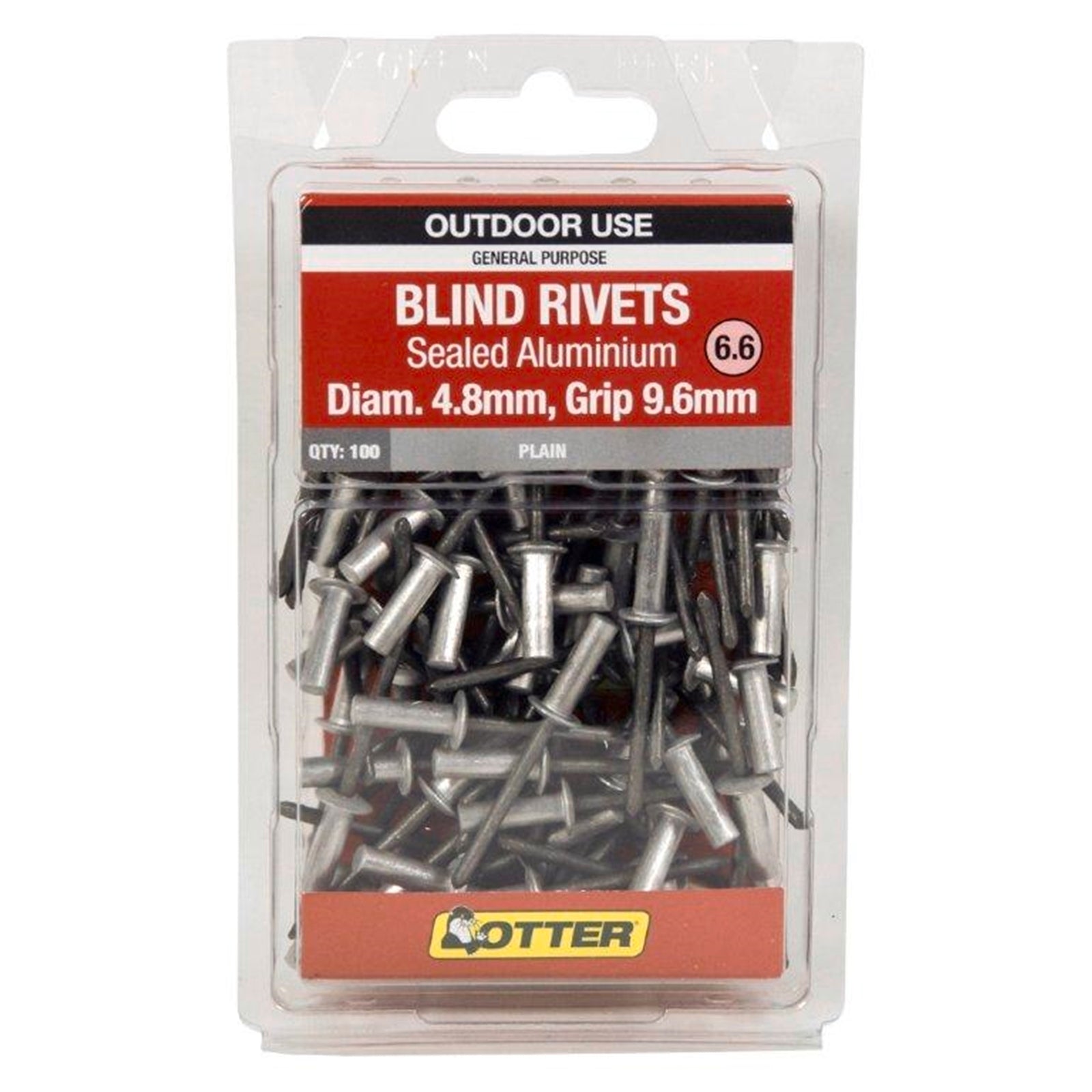 Otter 4.8 x 9.6mm Sealed Aluminium Blind Rivets - 100 Pack - Image 1 of 1