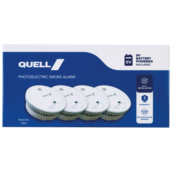 Quell 9V Q501 Photoelectric Smoke Alarm - 4 Pack