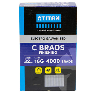 Titan 32 x 1.6mm Electro Galvanised Straight Collated Nail C Brads - Pack 4000