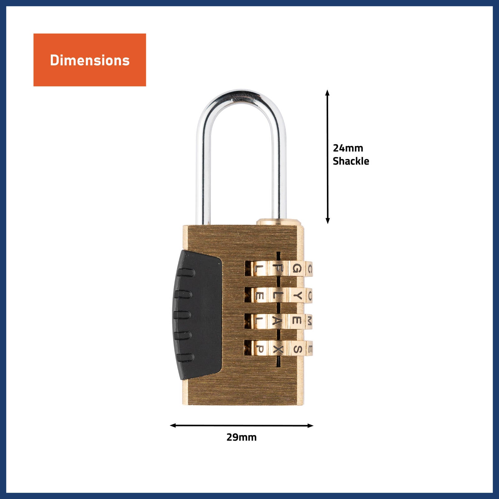 Wordcode 24mm Brass 4 Dial Resettable Padlock - Image 2 of 10