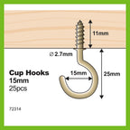 Everhang 15mm Brass Plated Cup Hook - 25 Pack - Image 2 of 5