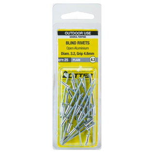 Otter 3.2 x 4.8mm Open Aluminium Blind Rivets - 25 Pack