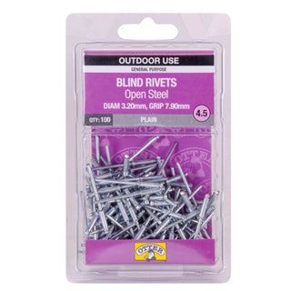 Otter 3.2 x 7.9mm Open Steel Blind Rivets - 100 Pack