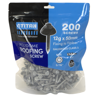 Titan 12G x 50mm Class 3 Galvanised Polydome Roof Screw - 200 Pack