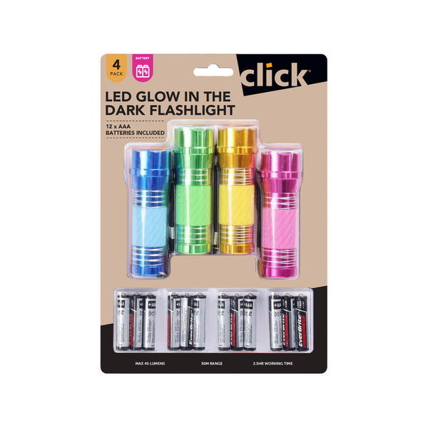 Click Glow In Dark Flashlight - 4 Pack