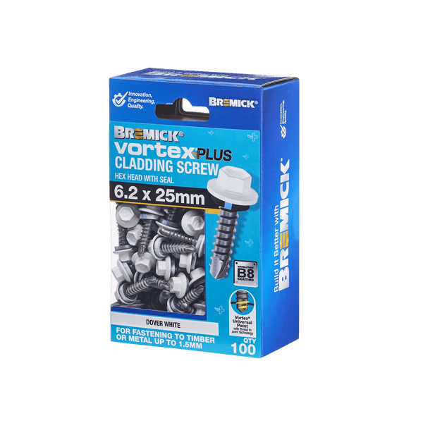 Bremick Vortex Plus Cladding Screw 6.2 x 25mm HEX B8 DW BOX 100