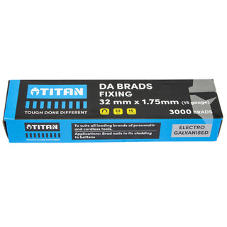 Titan 32x 1.75mm Electro Galvanised 34 Angled Collated Nail DA Brads - Pack 3000