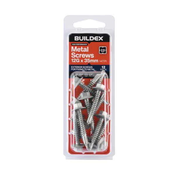 Buildex 12G x 35mm Class 3 Sheet Metal Screws - 12 Pack