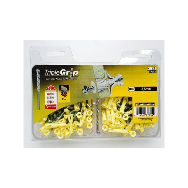 Cobra 3.5mm Anchor Triple-Grip Screws/Bit - 100 Pack