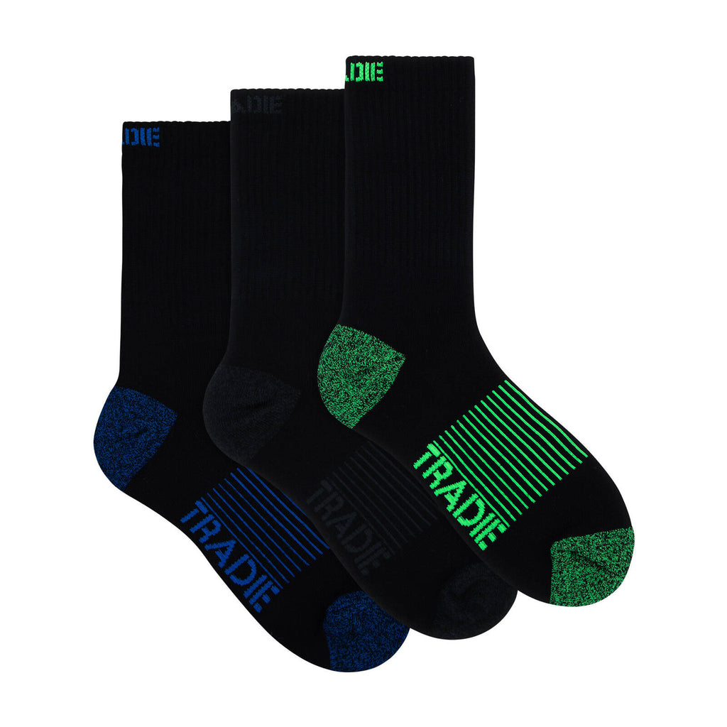Tradie Men's Black Ribbed Cotton 3 Pack Crew Socks - Size 7-10 - Image 12 of 15