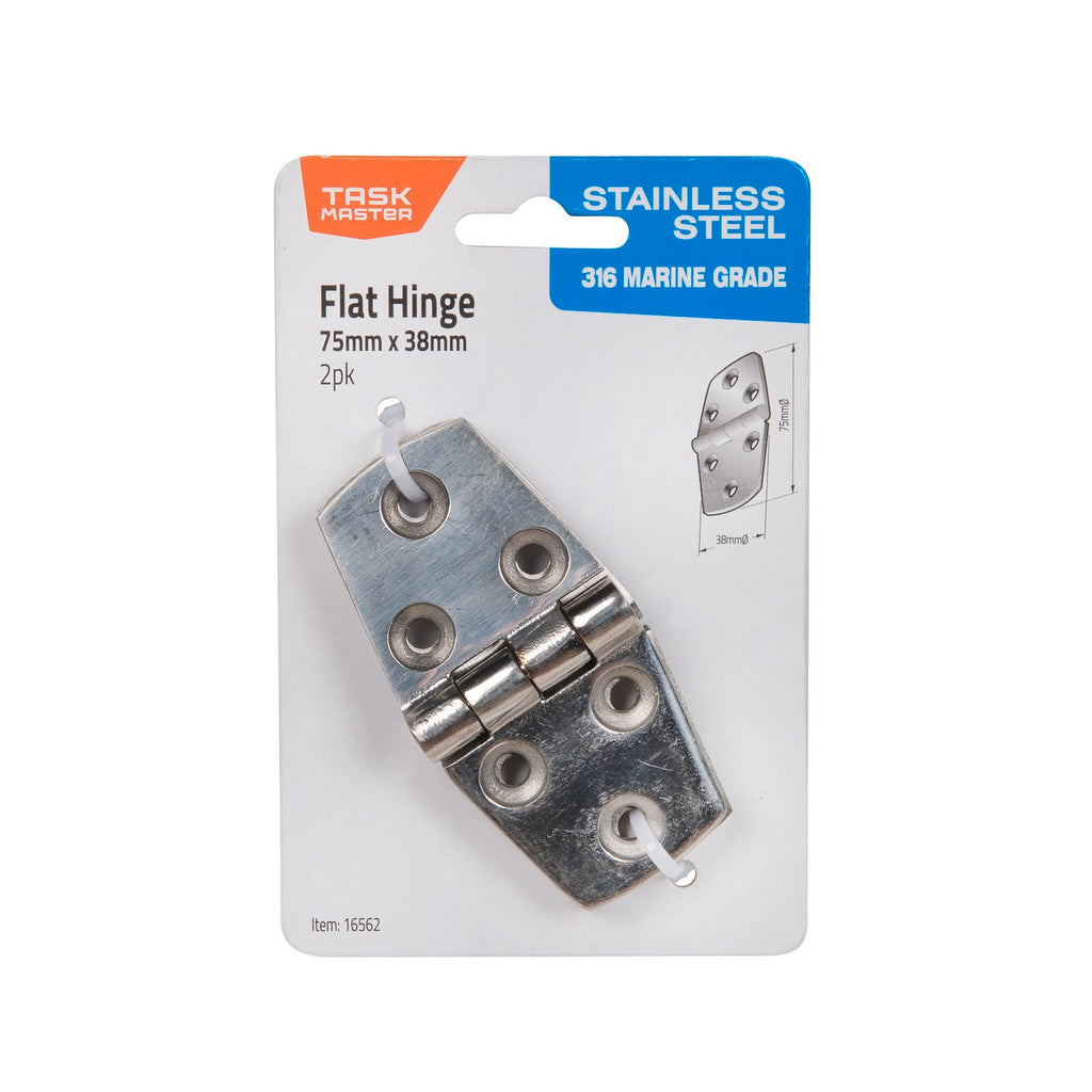 Taskmaster 75 x 38mm 316 Stainless Steel Flat Hinge - 2 Pack - Image 1 of 2
