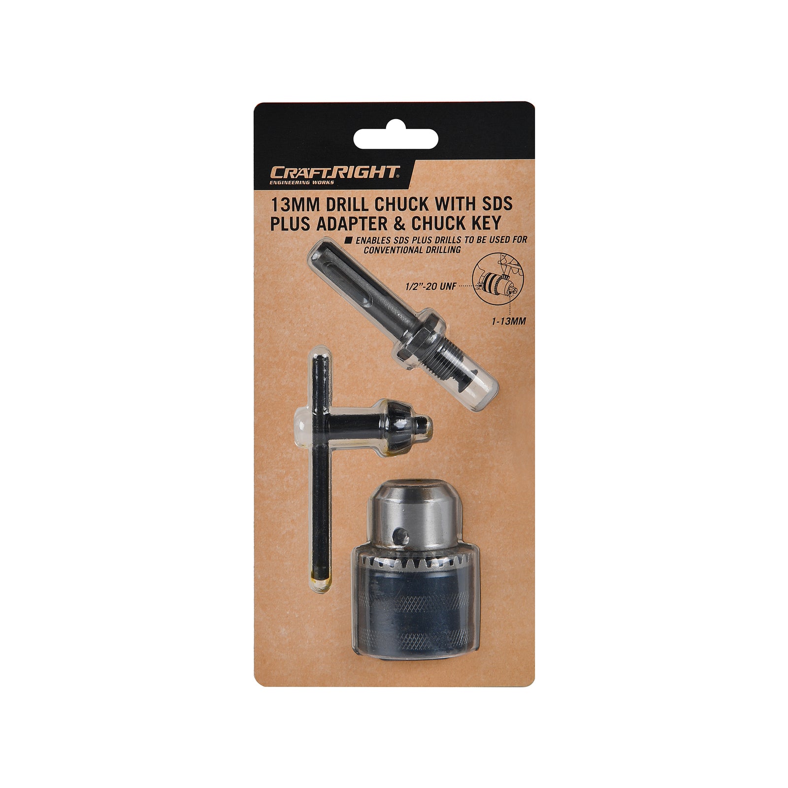 Craftright 13mm Drill Chuck with SDS Plus Adapter and Chuck Key - Image 1 of 1