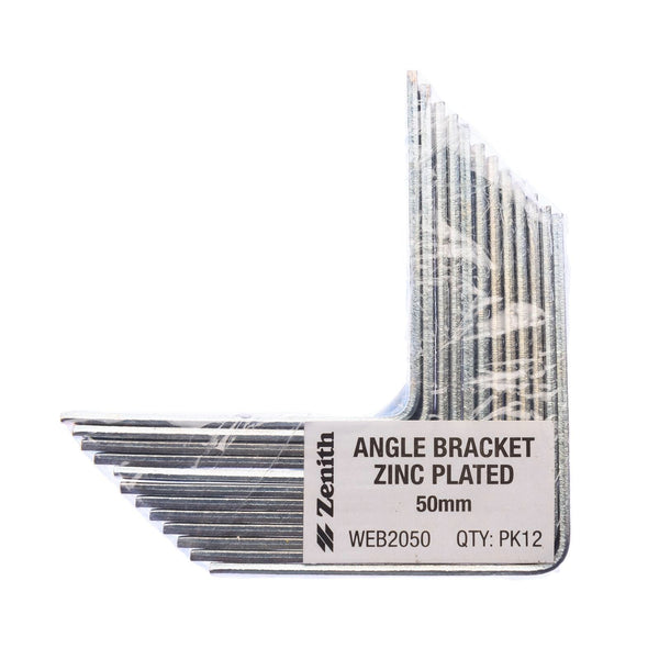 Zenith 50mm Zinc Plated Angle Bracket - 12 Pack