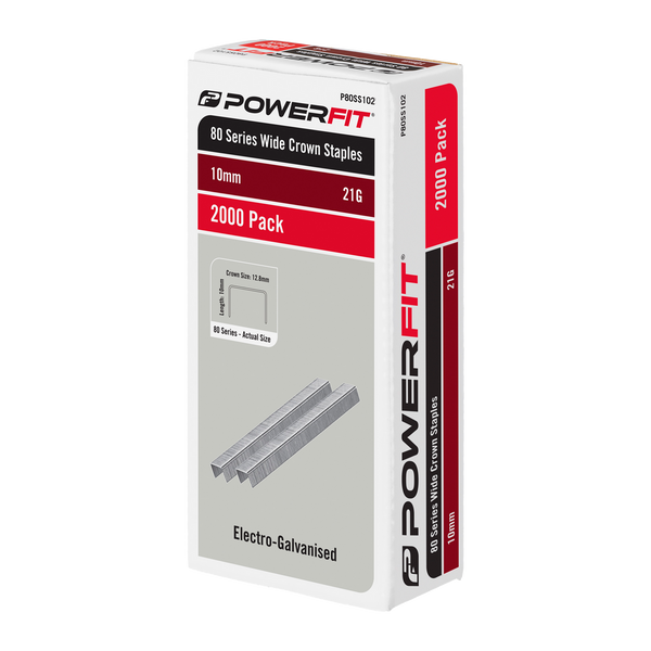 PowerFit 10mm 80 Series Electro-Galvanised Wide Crown Staples - 2000 Pack