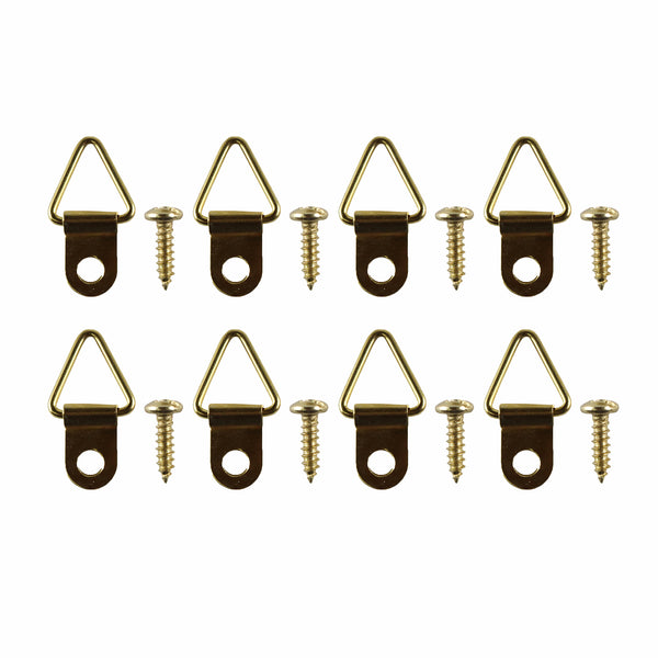 Everhang 10kg Brass Plated Picture Hanging Triangle D-Ring - 8 Pack