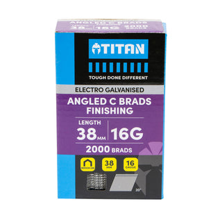 Titan 38 x 1.6mm Electro Galvanised 20 Angled Collated Nail C Brads - Pack 2000
