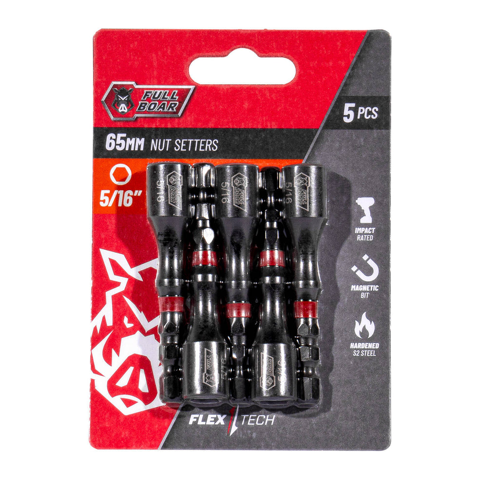 Full Boar 5/16" x 65mm Magnetic Impact Nut Setters - 5 Pack - Image 1 of 2