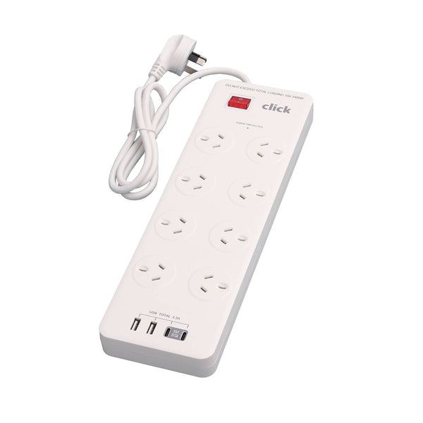 Click 8 Outlet Power Board With USB Charger