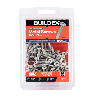 Buildex 10G x 22mm Class 3 Sheet Metal Screws - 100 Pack