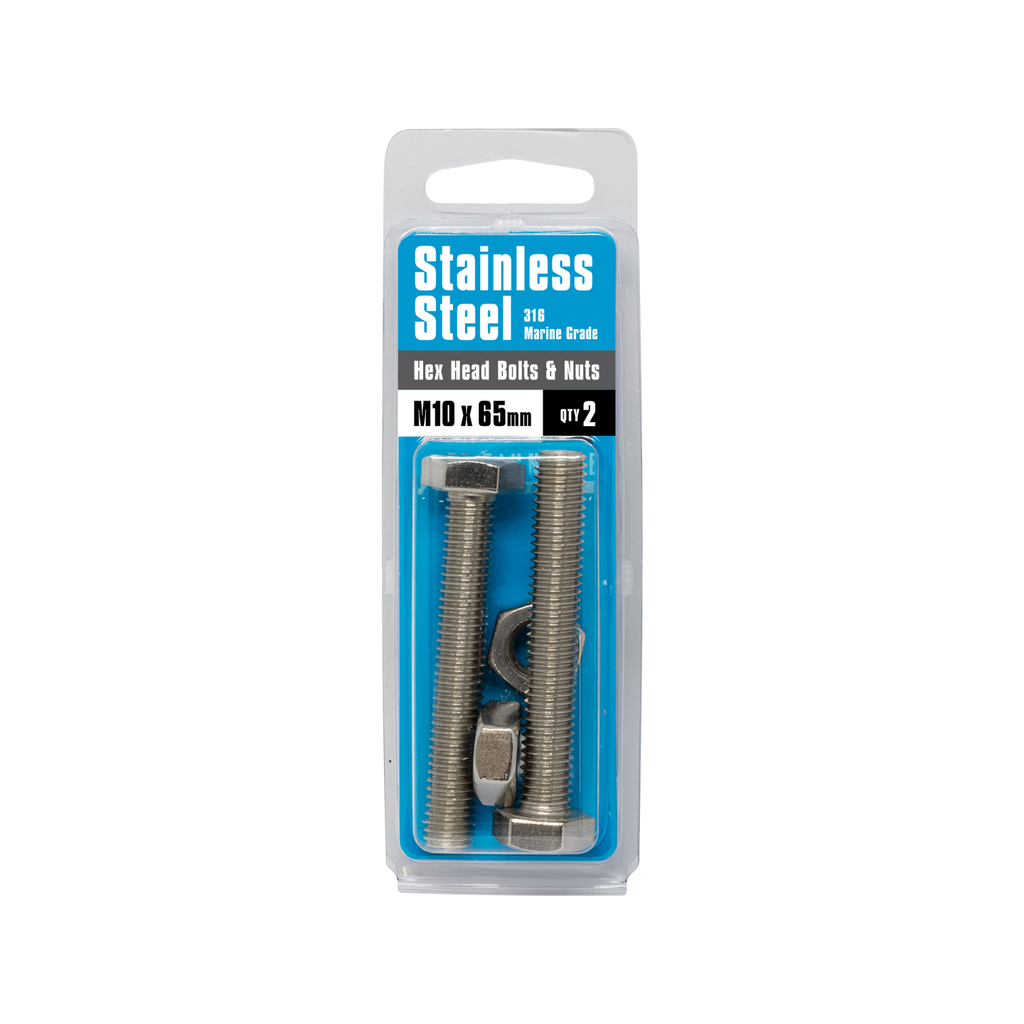 Pinnacle M10 x 65mm Stainless Steel Hex Bolt And Nut - 2 Pack - Image 2 of 2