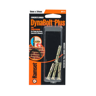 Ramset 6 x 34mm DynaBolt Plus Flat Head Bolt - 4 Pack