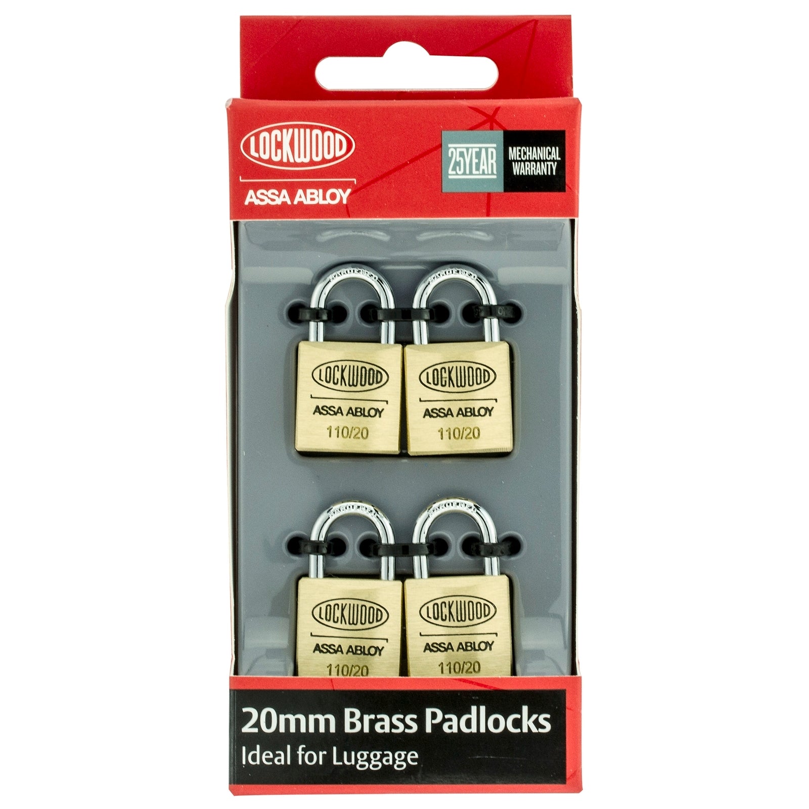 Lockwood 20mm Solid Brass 110 Series Padlock - 4 Pack - Image 4 of 4