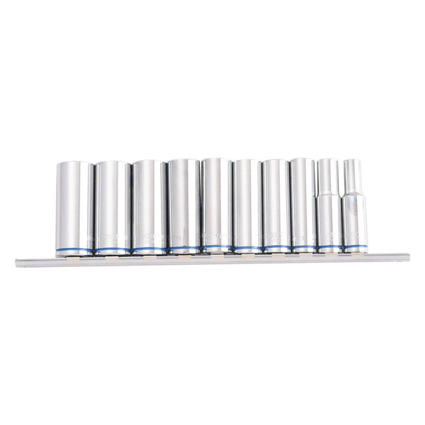 Kincrome 10 Piece 1/2" Drive Metric Mirror Polish Deep Socket Rail