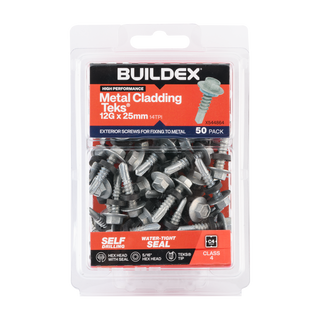 Buildex 12G x 25mm Class 4 Metal Cladding TEKS® Screws with Seal - 50 Pack