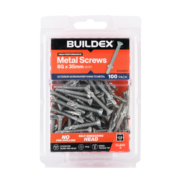 Buildex 8G x 35mm Class 3 Sheet Metal Screws - 100 Pack