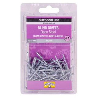 Otter 3.2 x 6.4mm Open Steel Blind Rivets  - 100 Pack