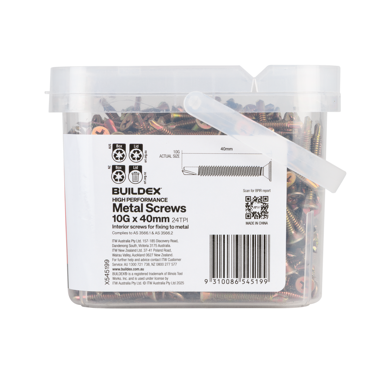 Buildex 10G x 40mm Gold Passivated Sheet Metal Screws - 500 Pack - Image 3 of 3