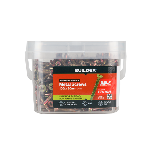 Buildex 10G x 30mm Gold Passivated Sheet Metal Screws - 500 Pack