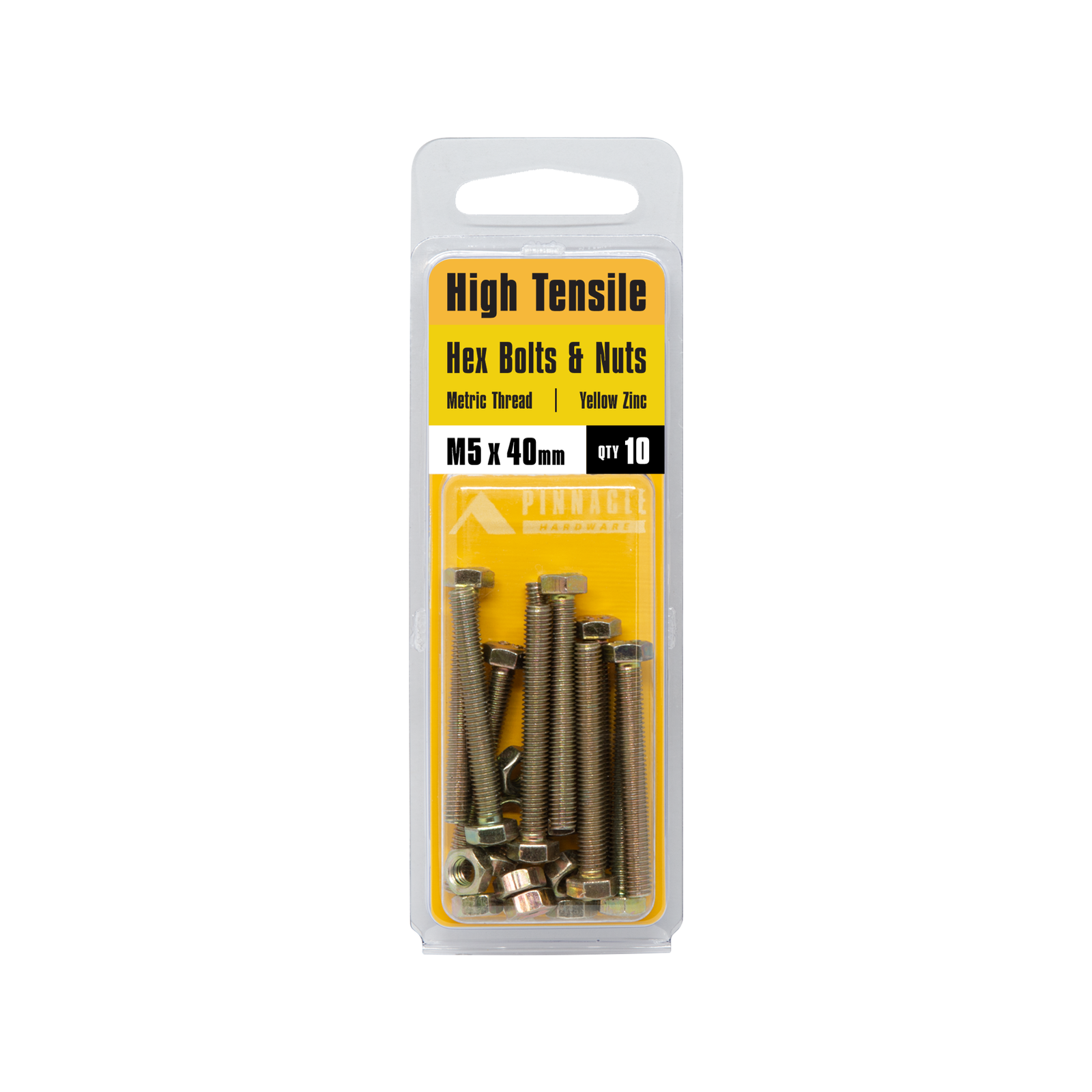 Pinnacle 5 x 40mm Yellow Zinc Hi Tensile Hex Bolt And Nut - 10 Pack - Image 4 of 4