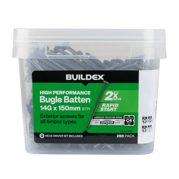 Buildex® 14G x 150mm Class 4 Bugle Batten Screws - 250 pack