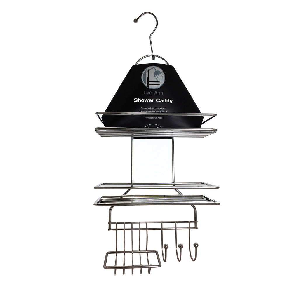 Barelli Chrome Bathroom Shower Caddy with Hooks - Image 3 of 4