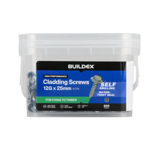 Buildex 12G x 25mm Class 3 Cladding Screws with Seal - 500 Pack