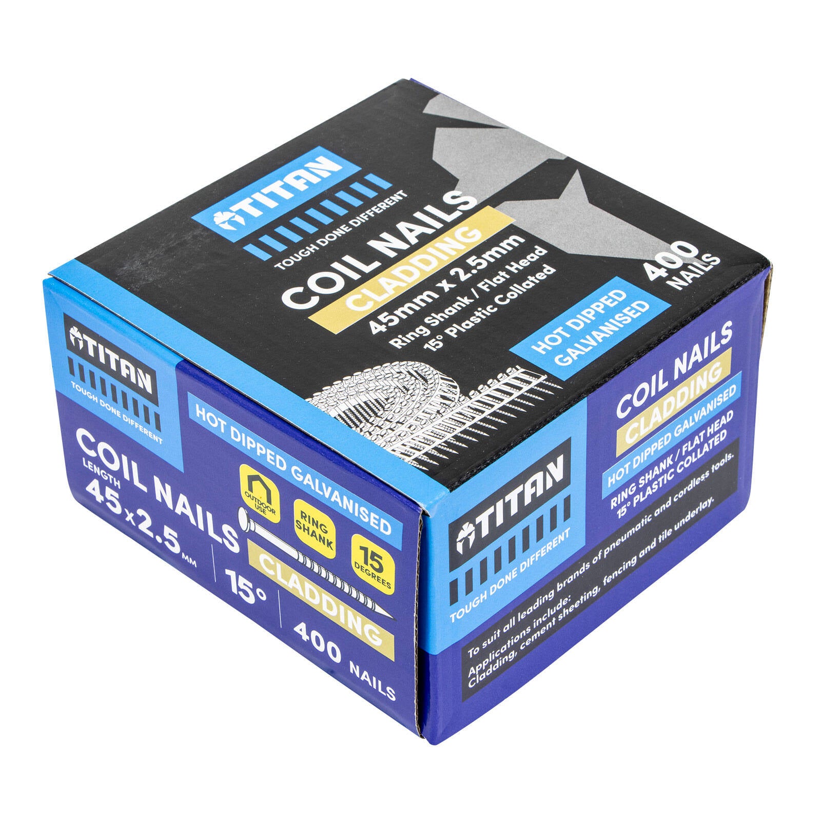 Titan 45 x 2.5mm Hot Dipped Galvanised Collated Coil Nail Ring - 400 Pack - Image 2 of 10